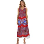 Tile Pattern Background Image V-Neck Sleeveless Loose Fit Overalls