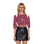 Tile Pattern Background Image Mid Sleeve Drawstring Hem Top