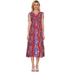 V-Neck Drawstring Shoulder Sleeveless Maxi Dress 
