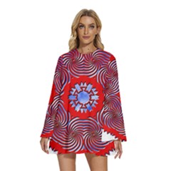 Round Neck Long Sleeve Bohemian Style Chiffon Mini Dress 