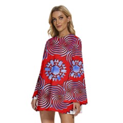 Round Neck Long Sleeve Bohemian Style Chiffon Mini Dress 