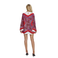 Round Neck Long Sleeve Bohemian Style Chiffon Mini Dress 