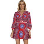 Tile Pattern Background Image V-Neck Placket Mini Dress