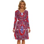Tile Pattern Background Image Long Sleeve Dress With Pocket