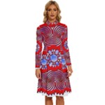 Tile Pattern Background Image Long Sleeve Shirt Collar A-Line Dress