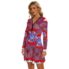 Long Sleeve Deep V Mini Dress  