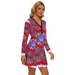 Long Sleeve Deep V Mini Dress  