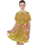 Mandala Background Image Ornament Short Sleeve Shoulder Cut Out Dress 