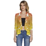Mandala Background Image Ornament Women s 3/4 Sleeve Ruffle Edge Open Front Jacket