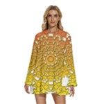 Mandala Background Image Ornament Round Neck Long Sleeve Bohemian Style Chiffon Mini Dress