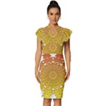 Mandala Background Image Ornament Vintage Frill Sleeve V-Neck Bodycon Dress