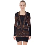 San Fransisco Usa California Water V-neck Bodycon Long Sleeve Dress