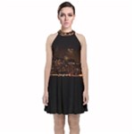 San Fransisco Usa California Water Velvet Halter Neckline Dress 