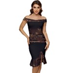 San Fransisco Usa California Water Off Shoulder Ruffle Split Hem Bodycon Dress