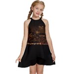 San Fransisco Usa California Water Kids  Halter Collar Waist Tie Chiffon Dress