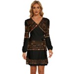 San Fransisco Usa California Water Long Sleeve Waist Tie Ruffle Velvet Dress