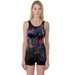 Grunge Paint Splatter Splash Ink One Piece Boyleg Swimsuit