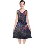 Grunge Paint Splatter Splash Ink V-Neck Midi Sleeveless Dress 