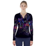 Grunge Paint Splatter Splash Ink V-Neck Long Sleeve Top