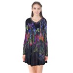 Grunge Paint Splatter Splash Ink Long Sleeve V-neck Flare Dress