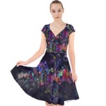 Grunge Paint Splatter Splash Ink Cap Sleeve Front Wrap Midi Dress