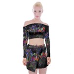 Grunge Paint Splatter Splash Ink Off Shoulder Top with Mini Skirt Set