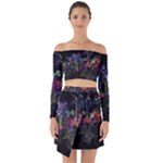 Grunge Paint Splatter Splash Ink Off Shoulder Top with Skirt Set