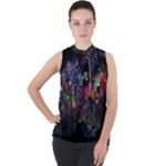 Grunge Paint Splatter Splash Ink Mock Neck Chiffon Sleeveless Top