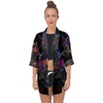 Grunge Paint Splatter Splash Ink Open Front Chiffon Kimono