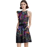 Grunge Paint Splatter Splash Ink Cocktail Party Halter Sleeveless Dress With Pockets