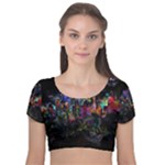 Grunge Paint Splatter Splash Ink Velvet Short Sleeve Crop Top 