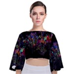 Grunge Paint Splatter Splash Ink Tie Back Butterfly Sleeve Chiffon Top