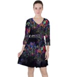 Grunge Paint Splatter Splash Ink Quarter Sleeve Ruffle Waist Dress