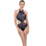 Grunge Paint Splatter Splash Ink Halter Side Cut Swimsuit