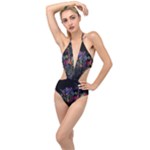 Grunge Paint Splatter Splash Ink Plunging Cut Out Swimsuit