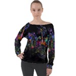 Grunge Paint Splatter Splash Ink Off Shoulder Long Sleeve Velour Top