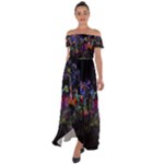 Grunge Paint Splatter Splash Ink Off Shoulder Open Front Chiffon Dress