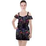 Grunge Paint Splatter Splash Ink Ruffle Cut Out Chiffon Playsuit