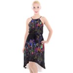 Grunge Paint Splatter Splash Ink High-Low Halter Chiffon Dress 