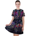 Grunge Paint Splatter Splash Ink Short Sleeve Shoulder Cut Out Dress 