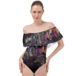 Grunge Paint Splatter Splash Ink Off Shoulder Velour Bodysuit 