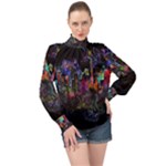 Grunge Paint Splatter Splash Ink High Neck Long Sleeve Chiffon Top