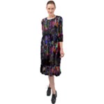 Grunge Paint Splatter Splash Ink Ruffle End Midi Chiffon Dress