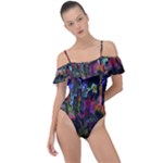 Grunge Paint Splatter Splash Ink Frill Detail One Piece Swimsuit