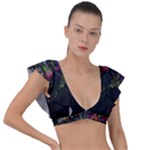 Grunge Paint Splatter Splash Ink Plunge Frill Sleeve Bikini Top
