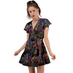Grunge Paint Splatter Splash Ink Flutter Sleeve Wrap Dress