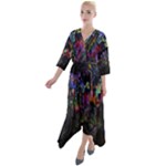 Grunge Paint Splatter Splash Ink Quarter Sleeve Wrap Front Maxi Dress