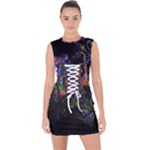 Grunge Paint Splatter Splash Ink Lace Up Front Bodycon Dress