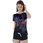 Grunge Paint Splatter Splash Ink Short Sleeve Open Back T-Shirt