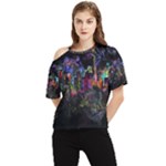 Grunge Paint Splatter Splash Ink One Shoulder Cut Out T-Shirt